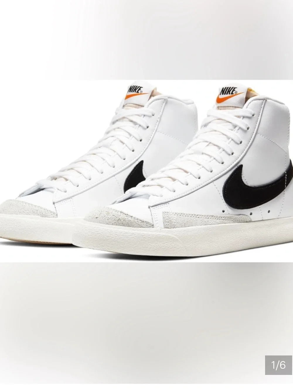 Nike Blazer Mid High Top White with Black Swoosh and Orange Tongue Tab